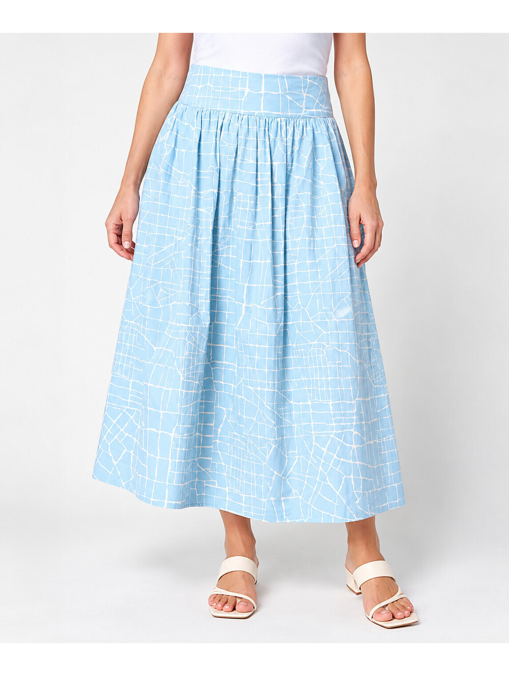 Me by Jennie Garth Regular Printed City Map Midi Skirt Laurel Grey, Size 1X
